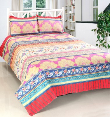 welhous 190 TC Cotton Double Striped Flat Bedsheet(Pack of 1, Pink)