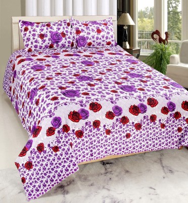 welhous 190 TC Cotton Double Floral Flat Bedsheet(Pack of 1, Purple)