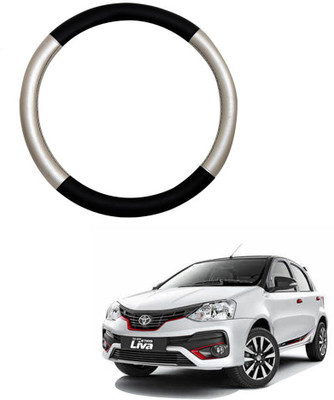 MATIES Steering Cover For Toyota Etios Liva(Silver Black, Leatherite)