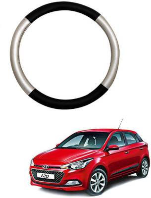MATIES Steering Cover For Hyundai i20(Silver Black, Leatherite)