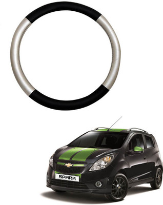 MATIES Steering Cover For Chevrolet Spark(Silver Black, Leatherite)