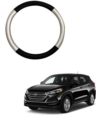 MATIES Steering Cover For Hyundai Tucson(Silver Black, Leatherite)