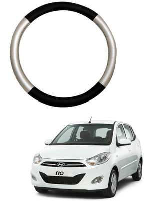 AYW Steering Cover For Hyundai i10(Silver, Black, Leather)