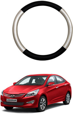 AYW Steering Cover For Hyundai Verna Fluidic(Silver, Black, Leather)