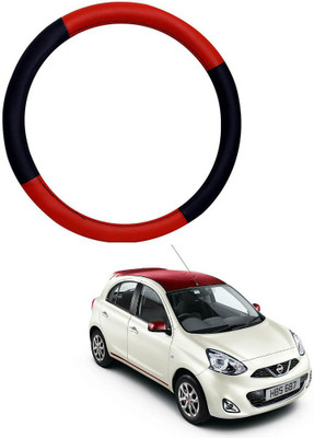MATIES Steering Cover For Nissan Micra(Red Black, Leatherite)