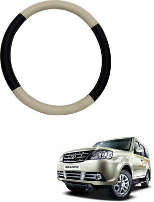 MATIES Steering Cover For Fiat Grand Punto(Beige Black, Leatherite)