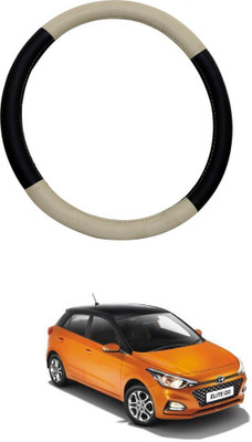MATIES Steering Cover For Hyundai i20(Beige Black, Leatherite)