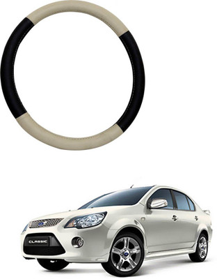 MATIES Steering Cover For Ford Fiesta(Beige Black, Leatherite)