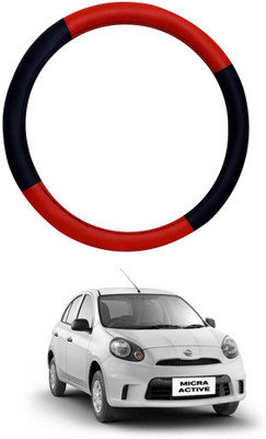 MATIES Steering Cover For Nissan Micra Active(Red Black, Leatherite)