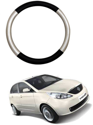MATIES Steering Cover For Tata Indica Vista(Silver Black, Leatherite)