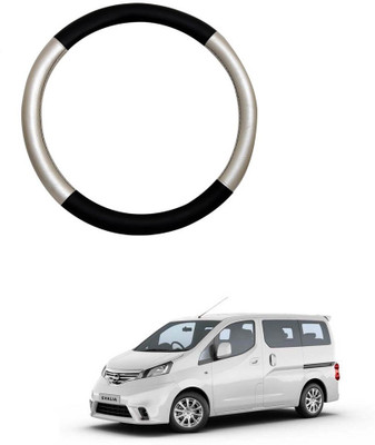 MATIES Steering Cover For Nissan Evalia(Silver Black, Leatherite)