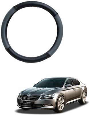 MATIES Steering Cover For Skoda Superb(Grey Black, Leatherite)