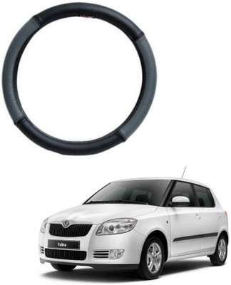MATIES Steering Cover For Skoda Fabia(Grey Black, Leatherite)