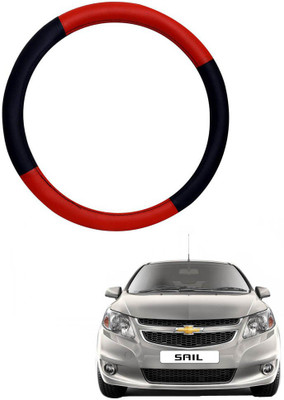 MATIES Steering Cover For Chevrolet Sail(Red Black, Leatherite)