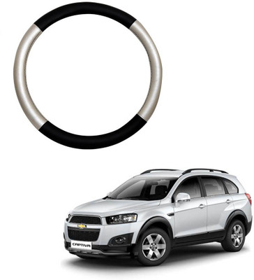 MATIES Steering Cover For Hyundai Captiva(Silver Black, Leatherite)