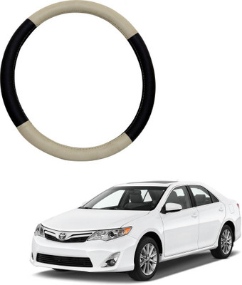 MATIES Steering Cover For Toyota Camry(Beige Black, Leatherite)