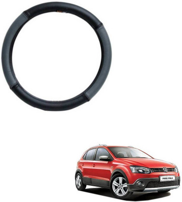 MATIES Steering Cover For Volkswagen Polo Cross(Grey Black, Leatherite)
