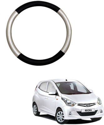 MATIES Steering Cover For Hyundai Eon(Silver Black, Leatherite)