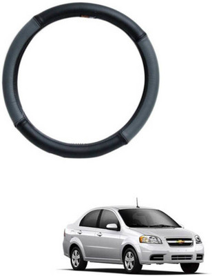 MATIES Steering Cover For Chevrolet Aveo(Grey Black, Leatherite)