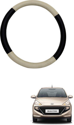 MATIES Steering Cover For Renault Scala(Beige Black, Leatherite)
