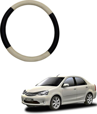 MATIES Steering Cover For Nissan Evalia(Beige Black, Leatherite)