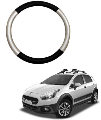 MATIES Steering Cover For Fiat Avventura(Silver Black, Leatherite)