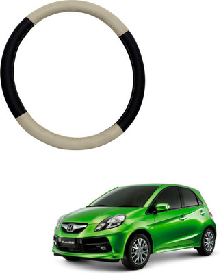 MATIES Steering Cover For Honda Brio(Beige Black, Leatherite)