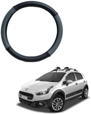 MATIES Steering Cover For Fiat Avventura(Grey Black, Leatherite)
