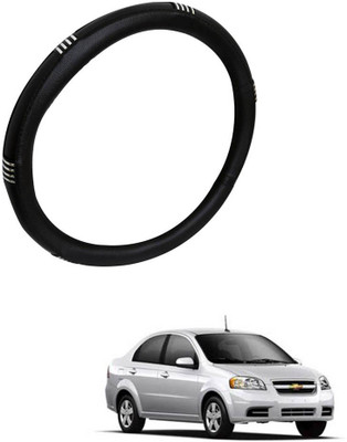AYW Steering Cover For Chevrolet Aveo(Chrome, Black, Leather)
