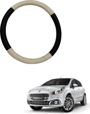MATIES Steering Cover For Fiat Punto(Beige Black, Leatherite)