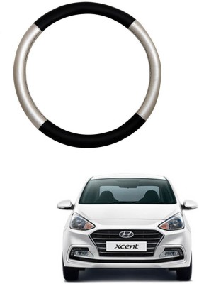 AYW Steering Cover For Hyundai Xcent(Silver, Black, Leather)