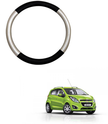 MATIES Steering Cover For Chevrolet Beat(Silver Black, Leatherite)