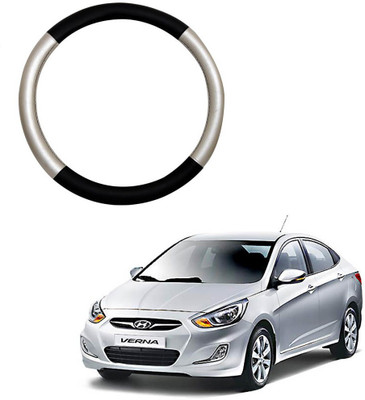 AYW Steering Cover For Hyundai Verna(Silver, Black, Leather)