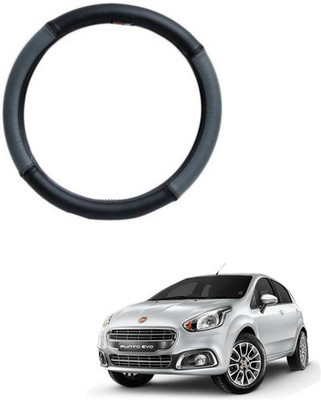 MATIES Steering Cover For Fiat Punto Evo(Grey Black, Leatherite)