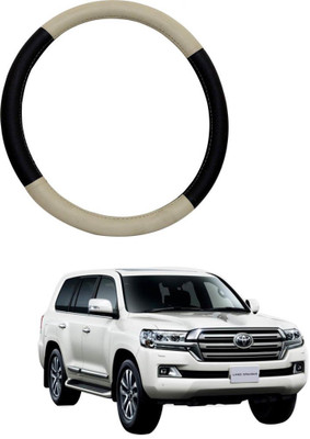 MATIES Steering Cover For Skoda Laura(Beige Black, Leatherite)