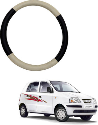 AYW Steering Cover For Hyundai Santro(Beige, Black, Leather)
