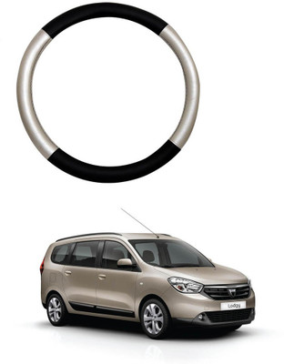 MATIES Steering Cover For Renault Lodgy(Silver Black, Leatherite)