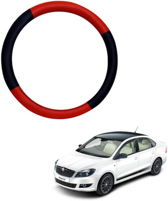 MATIES Steering Cover For Skoda Rapid(Red Black, Leatherite)