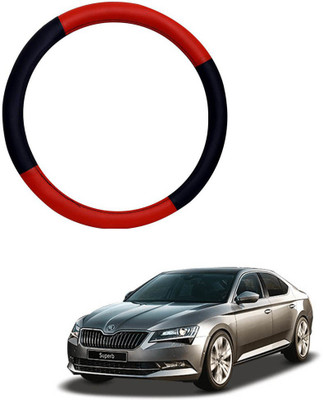 MATIES Steering Cover For Skoda Superb(Red Black, Leatherite)