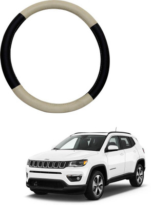 MATIES Steering Cover For Volkswagen Jetta(Beige Black, Leatherite)