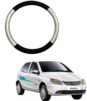 MATIES Steering Cover For Tata Indica(Silver Black, Leatherite)