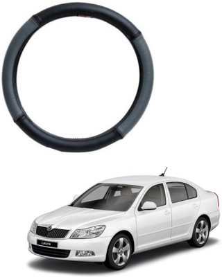MATIES Steering Cover For Skoda Laura(Grey Black, Leatherite)