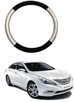 MATIES Steering Cover For Hyundai Sonata Fluidic(Silver Black, Leatherite)
