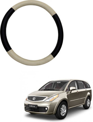 MATIES Steering Cover For Tata Aria(Beige Black, Leatherite)