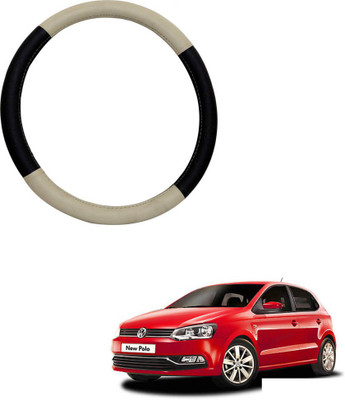 MATIES Steering Cover For Volkswagen Polo(Beige Black, Leatherite)