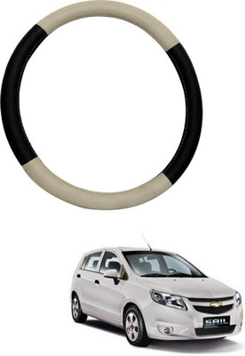 monolive Steering Cover For Chevrolet Sail UVA(Beige Black, Leatherite)