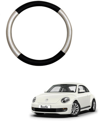 MATIES Steering Cover For Volkswagen Beetle(Silver Black, Leatherite)