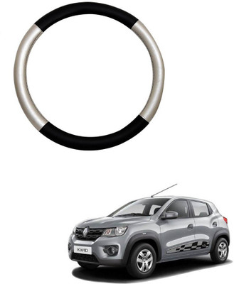 MATIES Steering Cover For Renault Kwid(Silver Black, Leatherite)