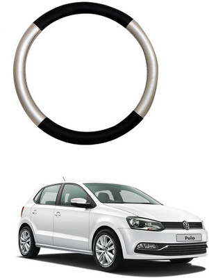 MATIES Steering Cover For Volkswagen Polo(Silver Black, Leatherite)
