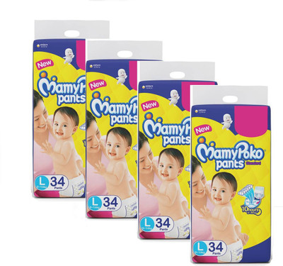 MamyPoko STANDARD PANT STYLE DIAPER - L 34 x 4 Set (136 count) - L(136 Pieces)